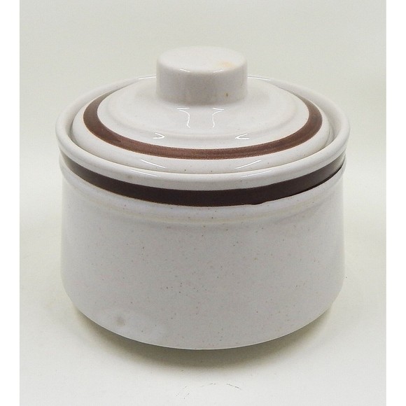 Design Four Stoneware 1510 Sundance Sugar Bowl Japan Lidded Brown Stripe - Picture 1 of 12